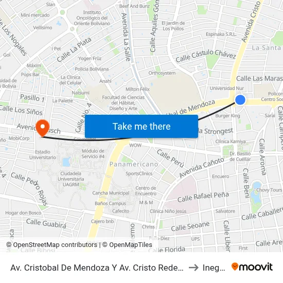 Av. Cristobal De Mendoza Y Av. Cristo Redentor to Inegas map