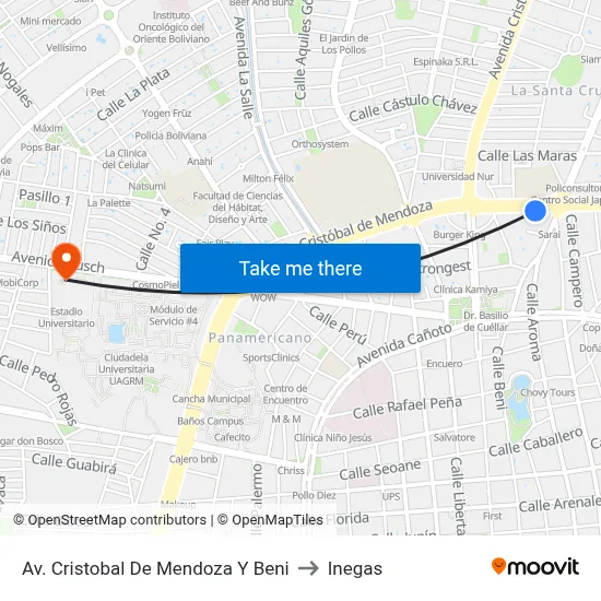 Av. Cristobal De Mendoza Y Beni to Inegas map