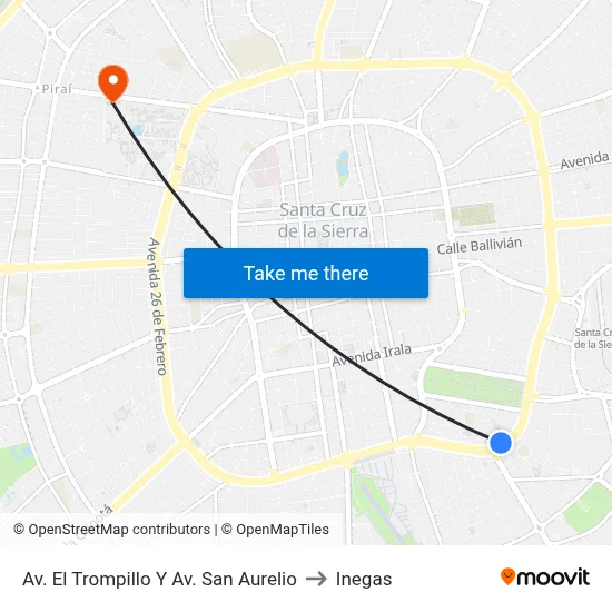 Av. El Trompillo Y Av. San Aurelio to Inegas map