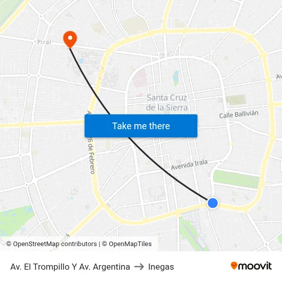 Av. El Trompillo Y Av. Argentina to Inegas map