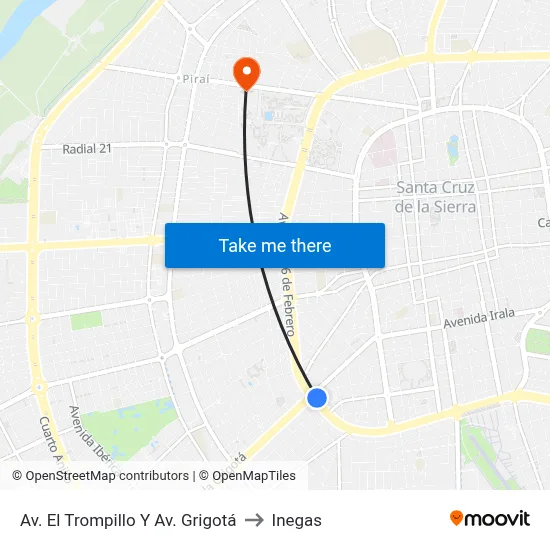Av. El Trompillo Y Av. Grigotá to Inegas map
