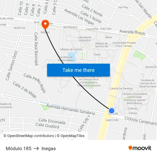 Módulo 185 to Inegas map
