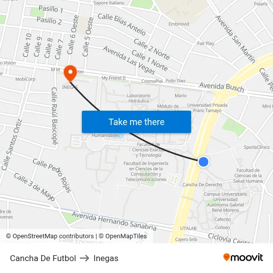 Cancha De Futbol to Inegas map