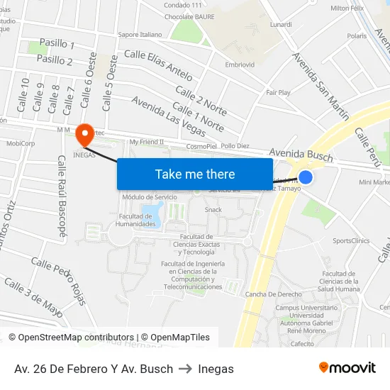 Av. 26 De Febrero Y Av. Busch to Inegas map
