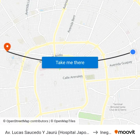 Av. Lucas Saucedo Y Jaurú (Hospital Japonés) to Inegas map
