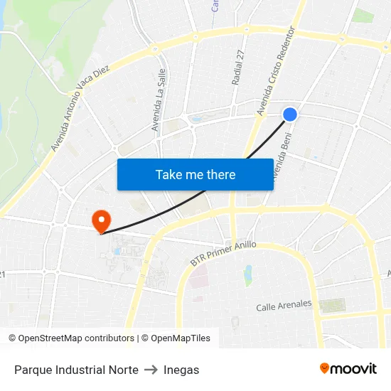 Parque Industrial Norte to Inegas map