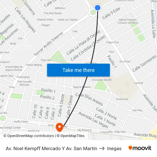 Av. Noel Kempff Mercado Y Av. San Martín to Inegas map