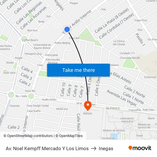 Av. Noel Kempff Mercado Y Los Limos to Inegas map