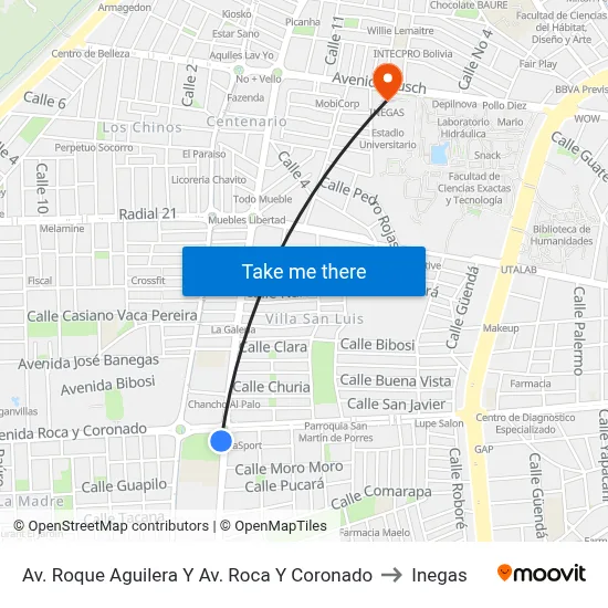 Av. Roque Aguilera Y Av. Roca Y Coronado to Inegas map