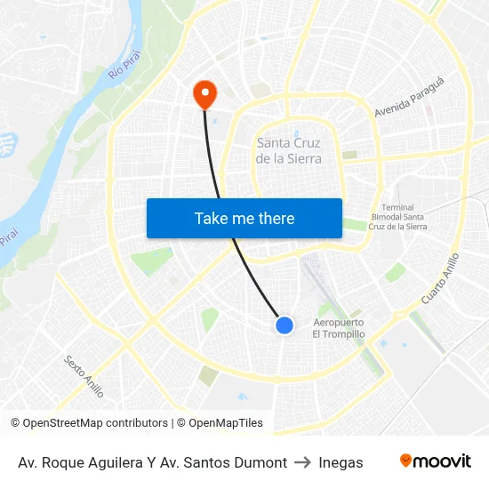 Av. Roque Aguilera Y Av. Santos Dumont to Inegas map