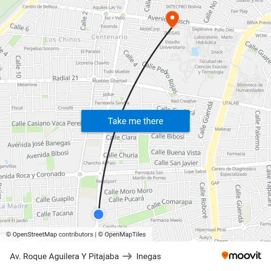 Av. Roque Aguilera Y Pitajaba to Inegas map