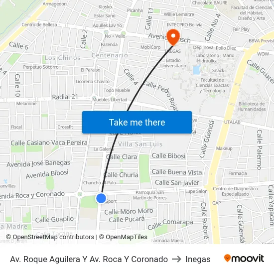 Av. Roque Aguilera Y Av. Roca Y Coronado to Inegas map