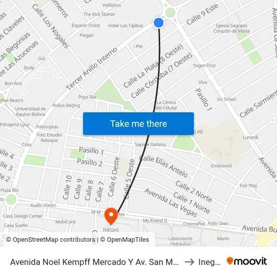 Avenida Noel Kempff Mercado Y Av. San Martín to Inegas map