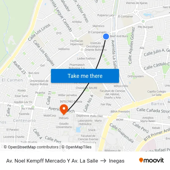 Av. Noel Kempff Mercado Y Av. La Salle to Inegas map
