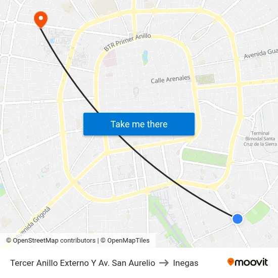 Tercer Anillo Externo Y Av. San Aurelio to Inegas map