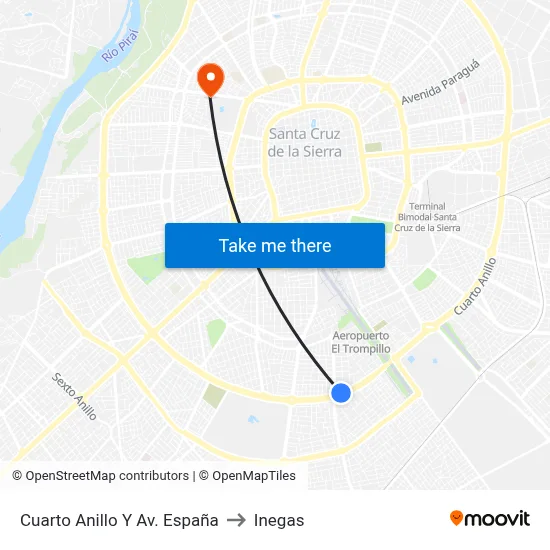 Cuarto Anillo Y Av. España to Inegas map