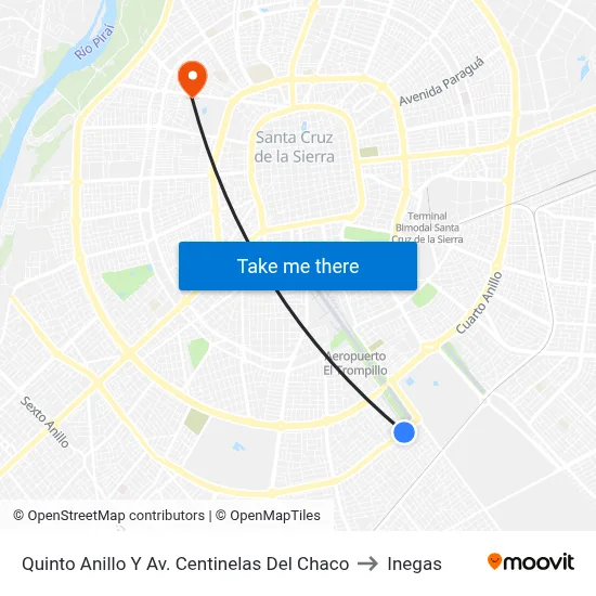 Quinto Anillo Y Av. Centinelas Del Chaco to Inegas map
