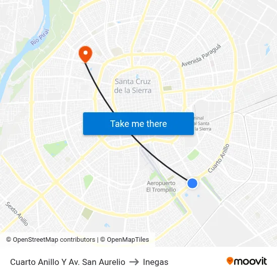 Cuarto Anillo Y Av. San Aurelio to Inegas map
