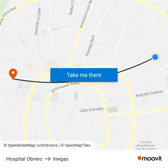 Hospital Obrero to Inegas map