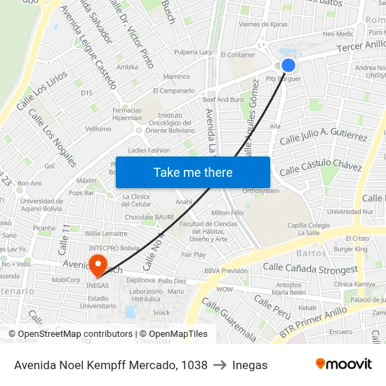 Avenida Noel Kempff Mercado, 1038 to Inegas map