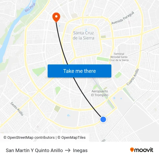 San Martín Y Quinto Anillo to Inegas map