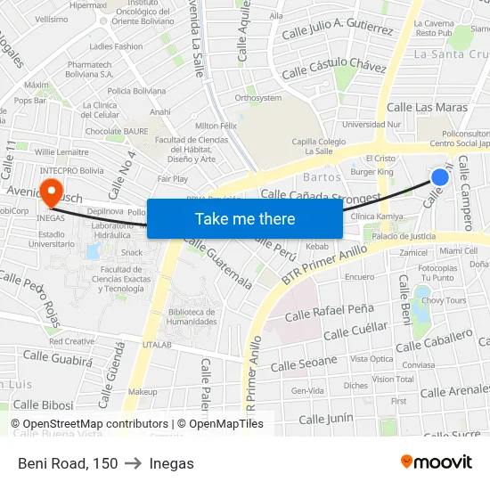 Beni Road, 150 to Inegas map