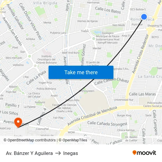 Av. Bánzer Y Aguilera to Inegas map
