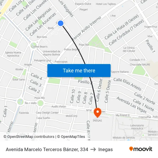 Avenida Marcelo Terceros Bánzer, 334 to Inegas map