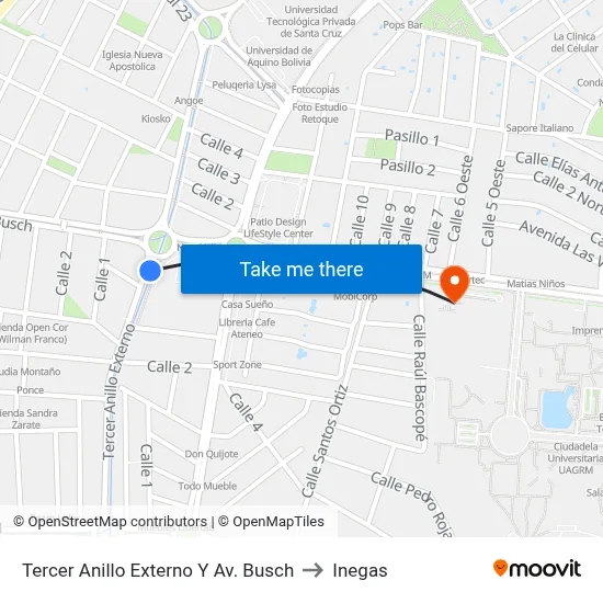 Tercer Anillo Externo Y Av. Busch to Inegas map
