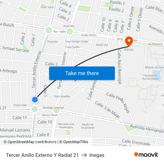 Tercer Anillo Externo Y Radial 21 to Inegas map