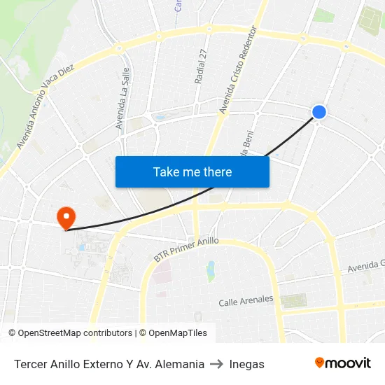 Tercer Anillo Externo Y Av. Alemania to Inegas map