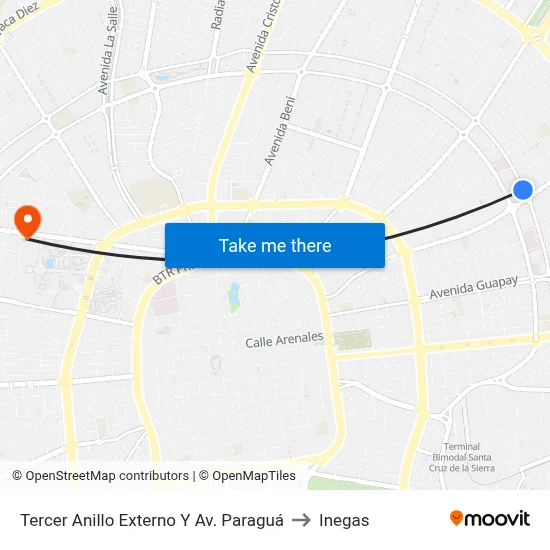 Tercer Anillo Externo Y Av. Paraguá to Inegas map