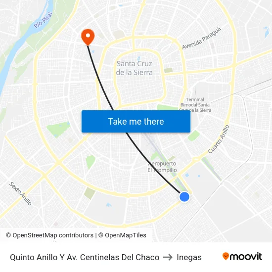 Quinto Anillo Y Av. Centinelas Del Chaco to Inegas map