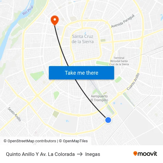 Quinto Anillo Y Av. La Colorada to Inegas map