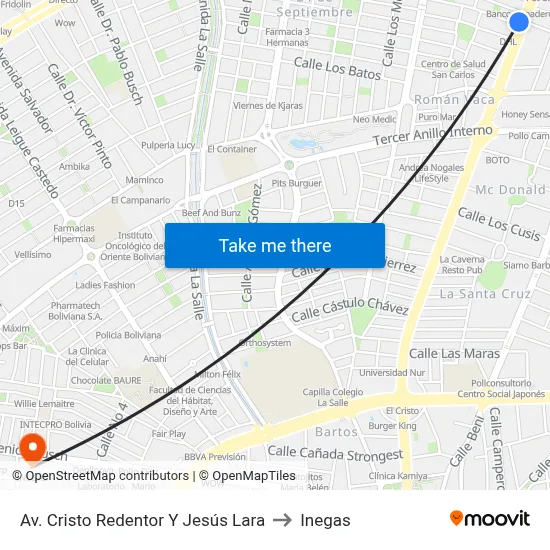 Av. Cristo Redentor Y Jesús Lara to Inegas map