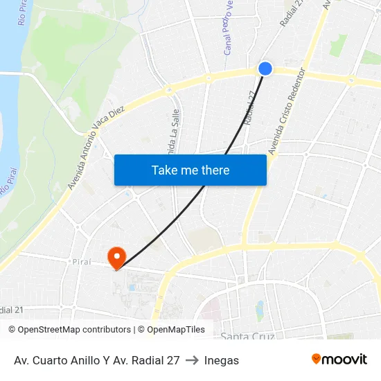 Av. Cuarto Anillo Y Av. Radial 27 to Inegas map