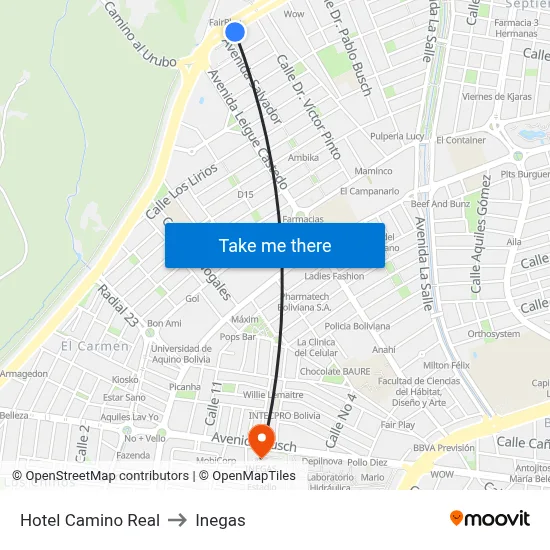 Hotel Camino Real to Inegas map