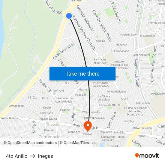 4to Anillo to Inegas map