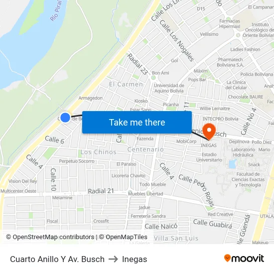 Cuarto Anillo Y Av. Busch to Inegas map