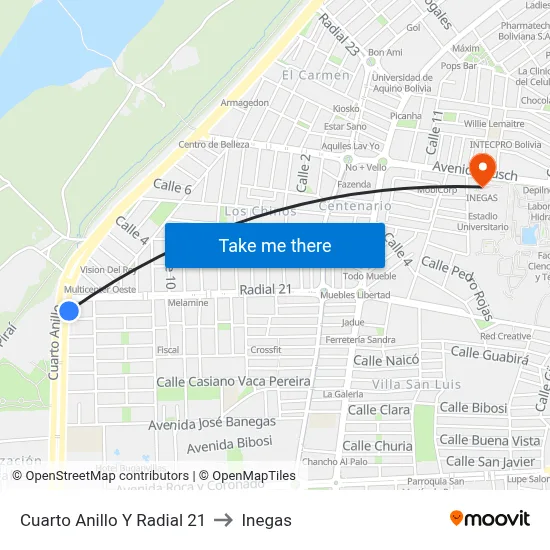 Cuarto Anillo Y Radial 21 to Inegas map