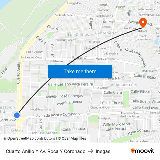 Cuarto Anillo Y Av. Roca Y Coronado to Inegas map