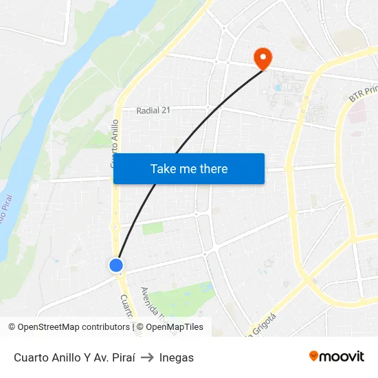 Cuarto Anillo Y Av. Piraí to Inegas map
