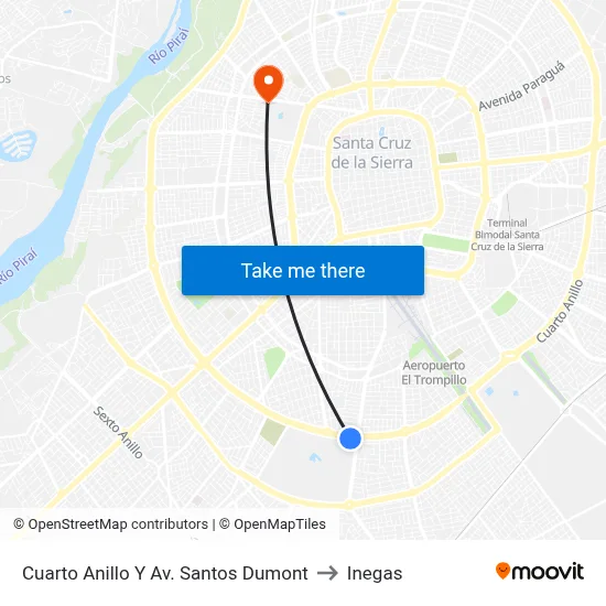 Cuarto Anillo Y Av. Santos Dumont to Inegas map