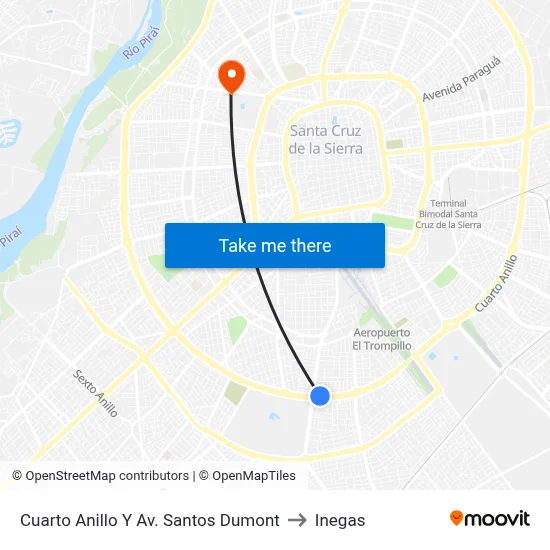 Cuarto Anillo Y Av. Santos Dumont to Inegas map