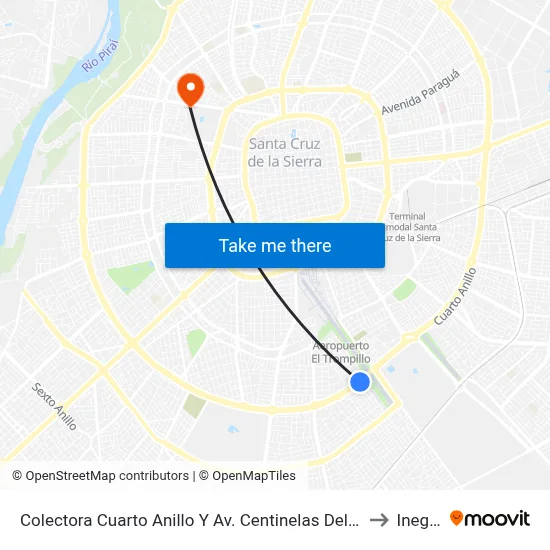 Colectora Cuarto Anillo Y Av. Centinelas Del Chaco to Inegas map