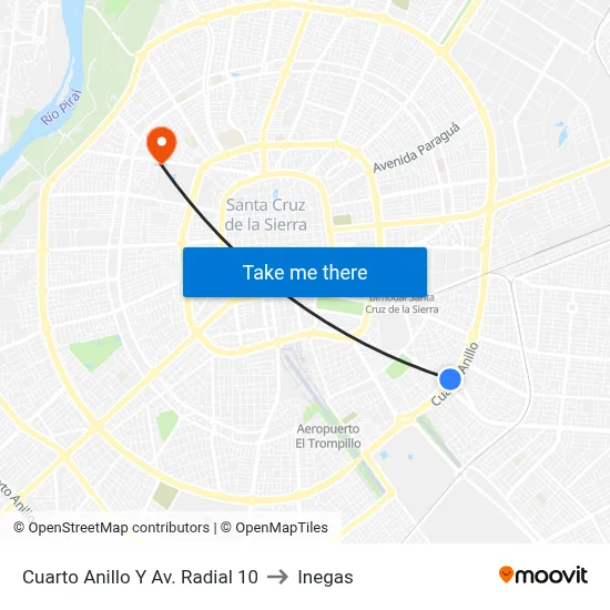 Cuarto Anillo Y Av. Radial 10 to Inegas map