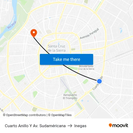 Cuarto Anillo Y Av. Sudaméricana to Inegas map
