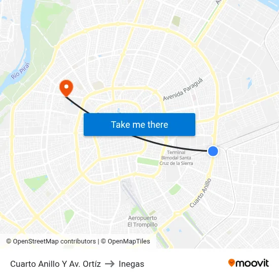 Cuarto Anillo Y Av. Ortíz to Inegas map