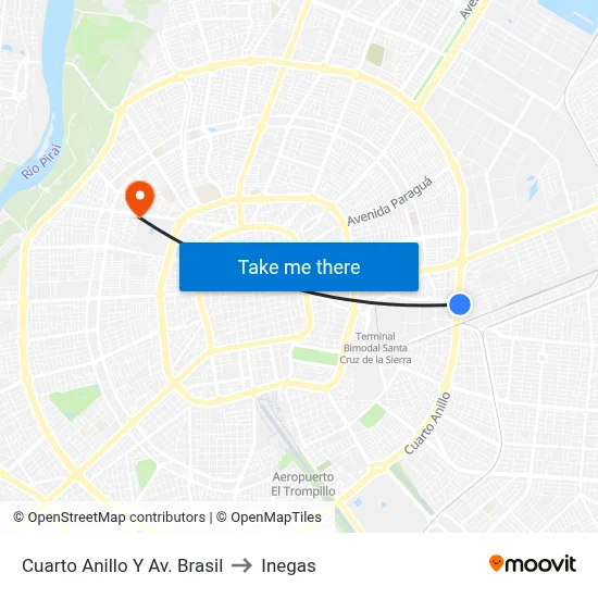 Cuarto Anillo Y Av. Brasil to Inegas map