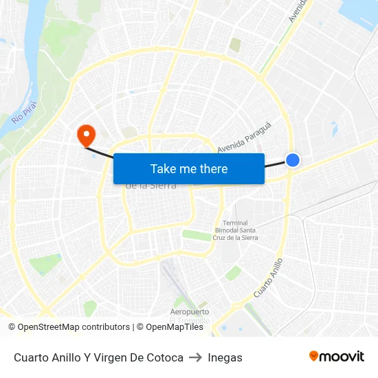 Cuarto Anillo Y Virgen De Cotoca to Inegas map